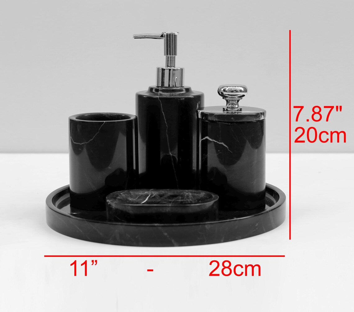 AURUM 5-Piece Luxury Black Marble Bathroom Accessories Set | Ege Home Decor