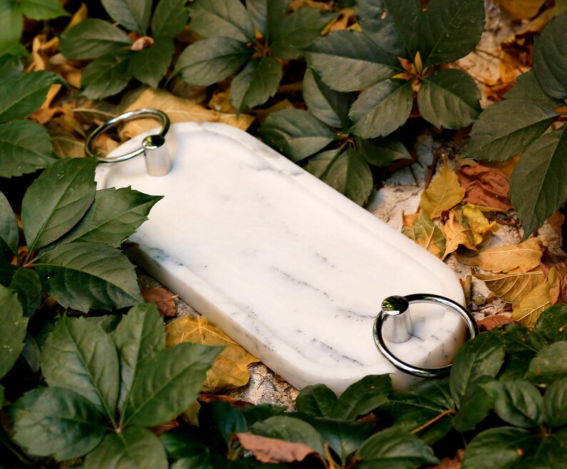 AMANTIA Handmade White Marble Tray with Ring Handles (11.8″) | Ege Home Decor