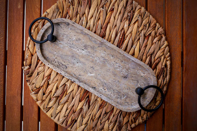 AMORA Handcrafted Travertine Marble Tray for Tea & Coffee Service (11.8″) | Ege Home Decor