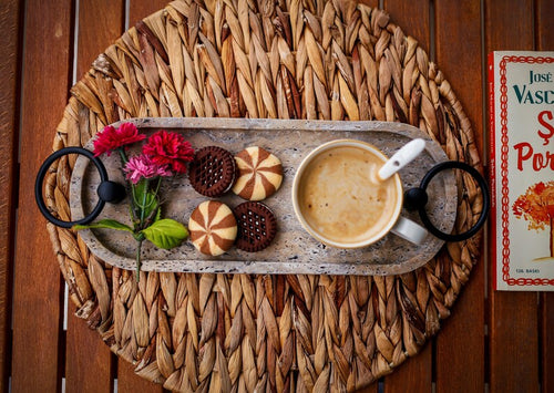 AMORA Handcrafted Travertine Marble Tray for Tea & Coffee Service (11.8″) | Ege Home Decor