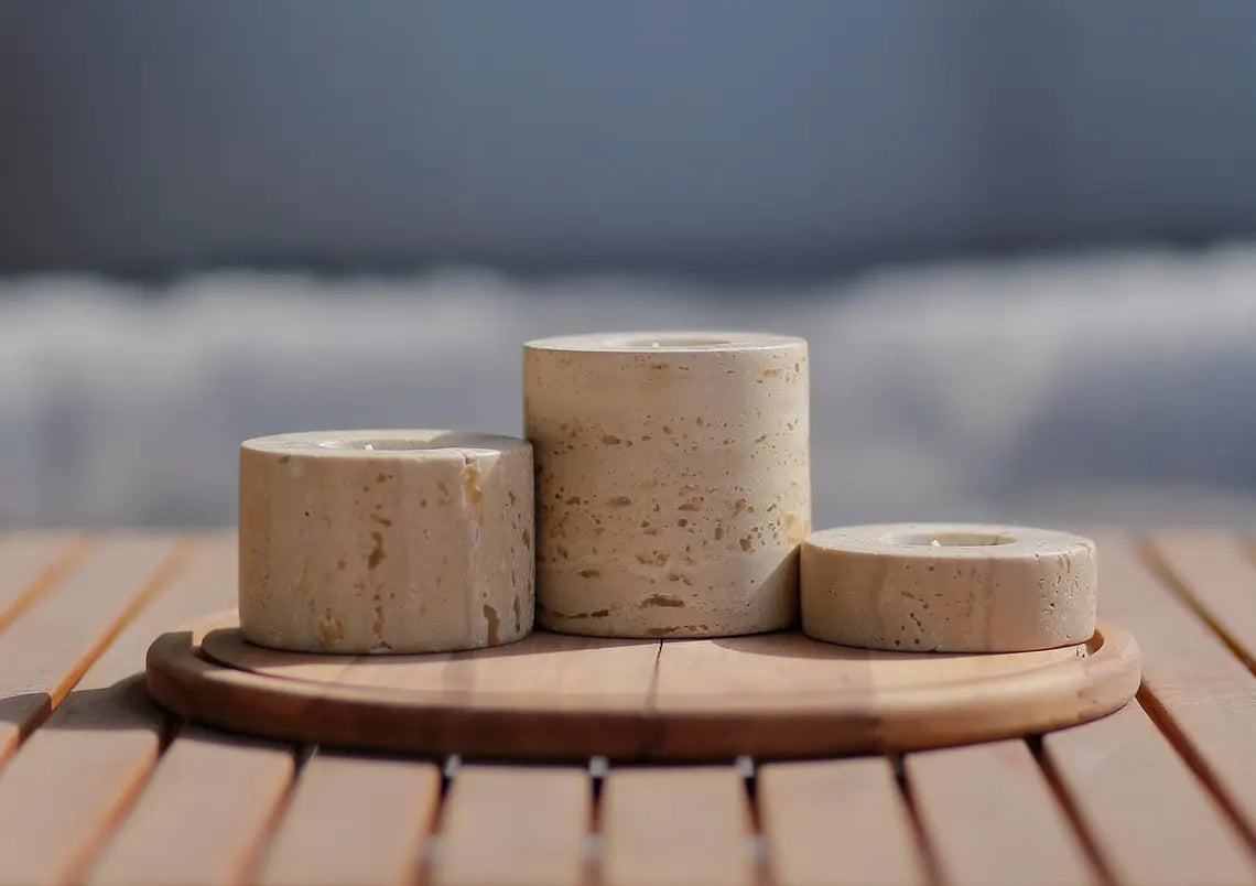 ASTRAEA Handmade Travertine Tealight Holder Set – Minimalist Stone Candle Decor | Ege Home Decor