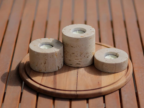 ASTRAEA Handmade Travertine Tealight Holder Set – Minimalist Stone Candle Decor | Ege Home Decor