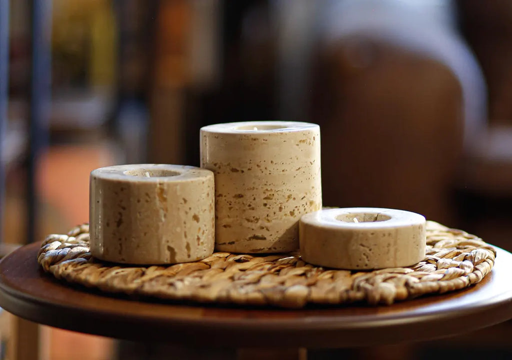 ASTRAEA Handmade Travertine Tealight Holder Set – Minimalist Stone Candle Decor | Ege Home Decor