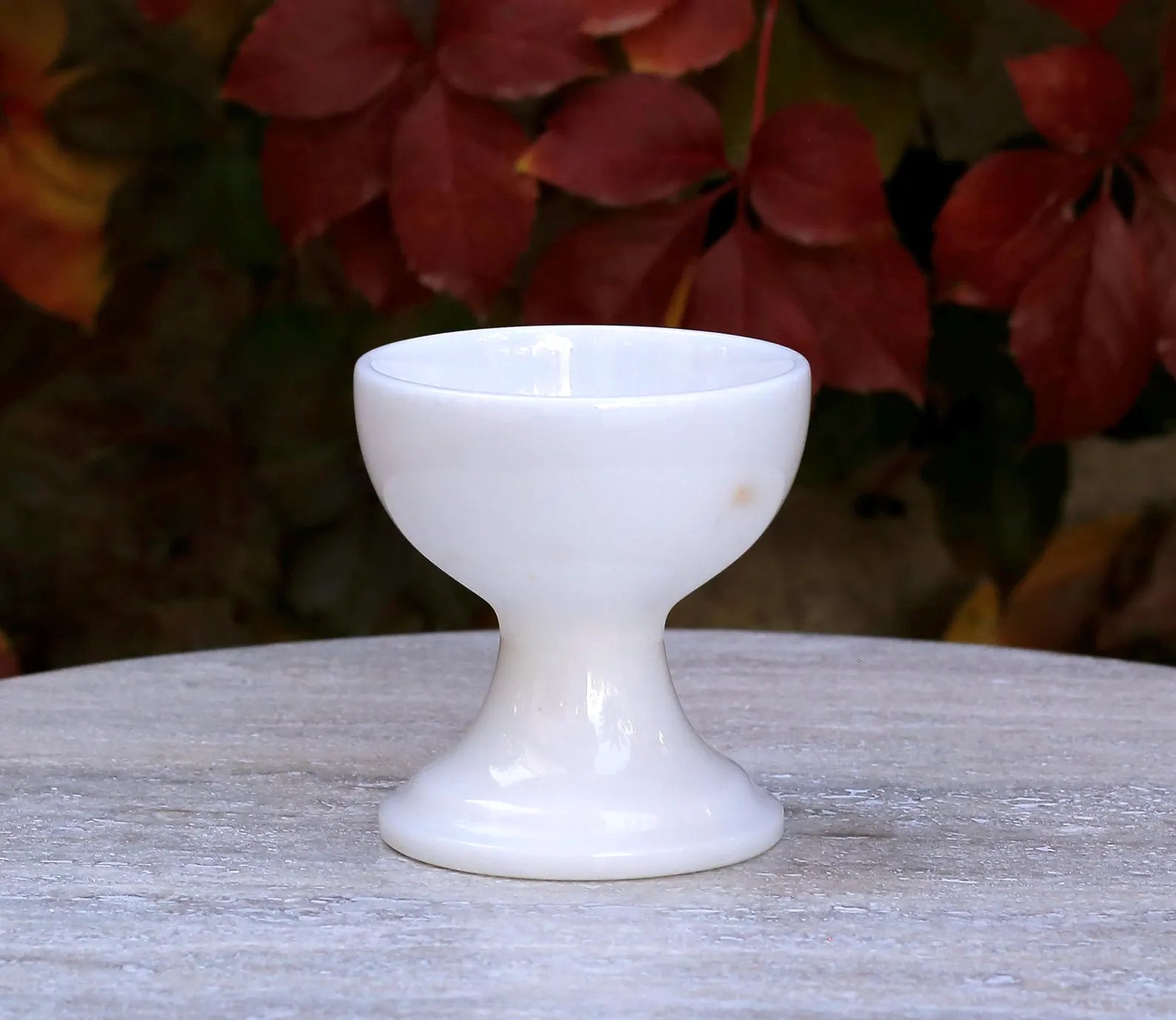 AURA Handcrafted White Marble Dessert Bowl – Pedestal Ice Cream Cup (3.9″) | Ege Home Decor