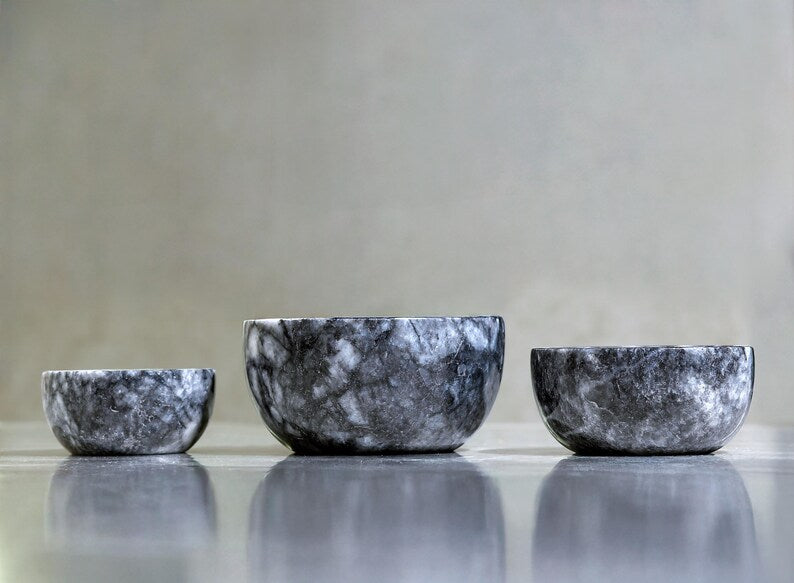 AURELIS Grey Marble 3-Piece Nesting Snack Bowl Set | Ege Home Decor