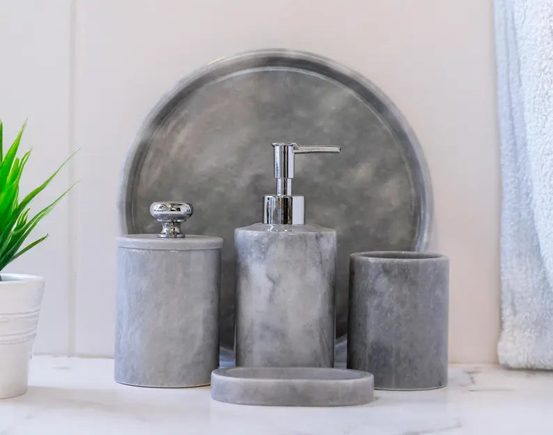 AURUM 5-Piece Luxury Grey Marble Bathroom Accessories Set | Ege Home Decor