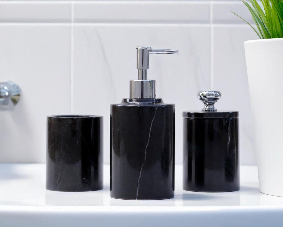 AURUM 5-Piece Luxury Black Marble Bathroom Accessories Set | Ege Home Decor