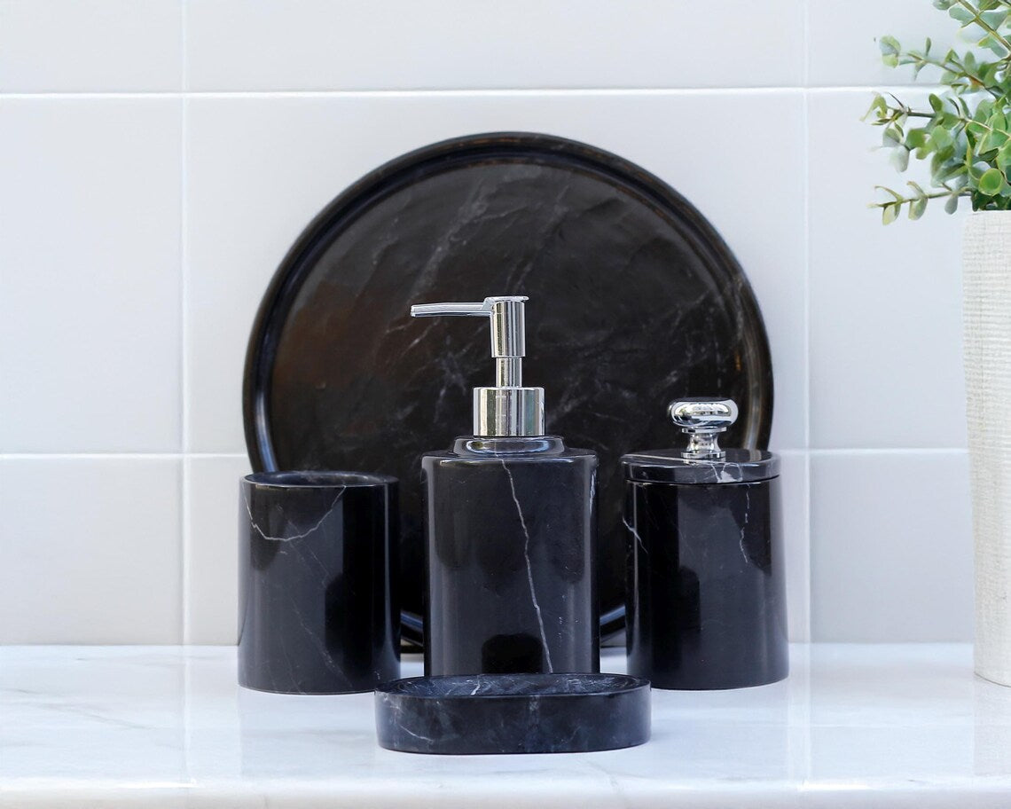 AURUM 5-Piece Luxury Black Marble Bathroom Accessories Set | Ege Home Decor