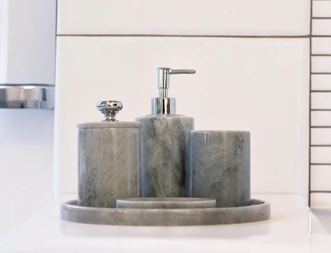 AURUM 5-Piece Luxury Grey Marble Bathroom Accessories Set | Ege Home Decor