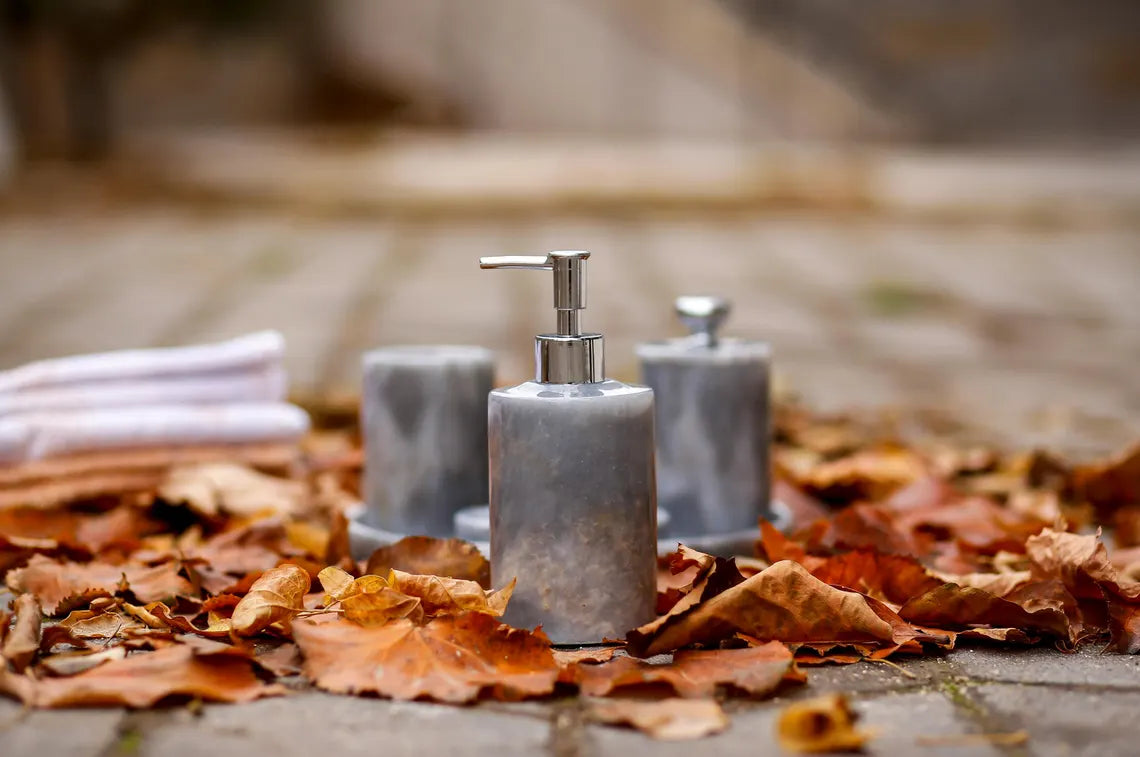 AURUM 5-Piece Luxury Grey Marble Bathroom Accessories Set | Ege Home Decor