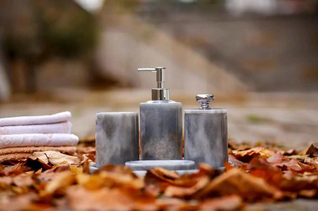 AURUM 5-Piece Luxury Grey Marble Bathroom Accessories Set | Ege Home Decor