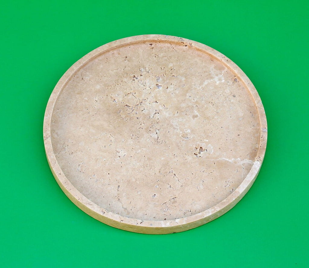 CONCORDIA Decorative Beige Travertine Round Tray 10.6″ – Stone Tray for Bathroom, Kitchen & Living Room | Ege Home Decor