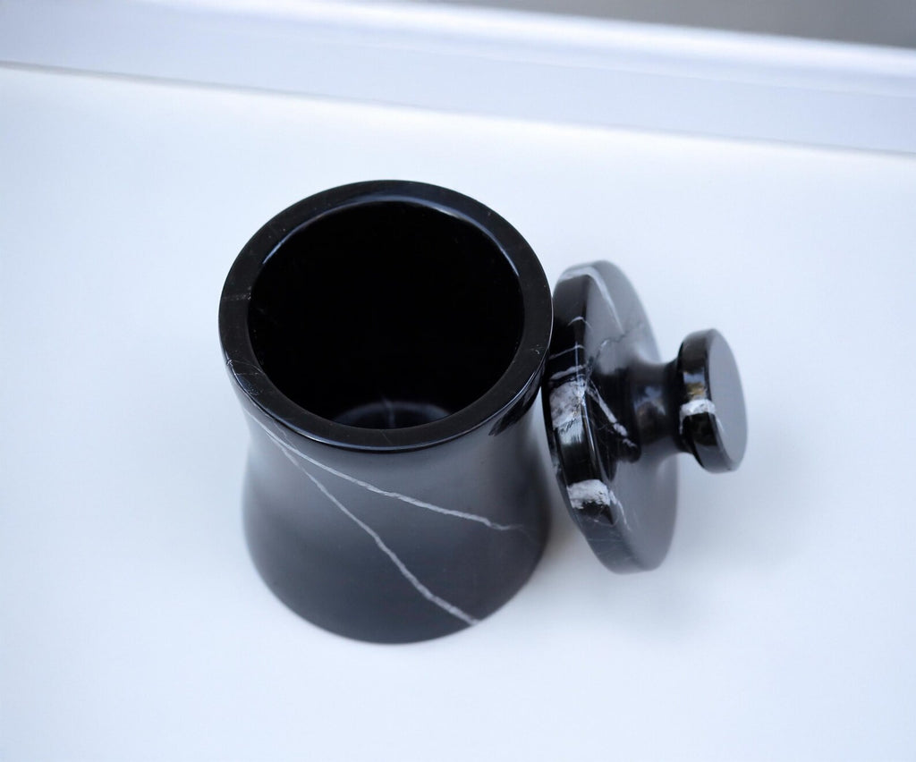 CLEMENZA Black Marble Salt Cellar – Handcrafted Marble Jar with Lid, Stone Canister (Tall Design) | Ege Home Decor
