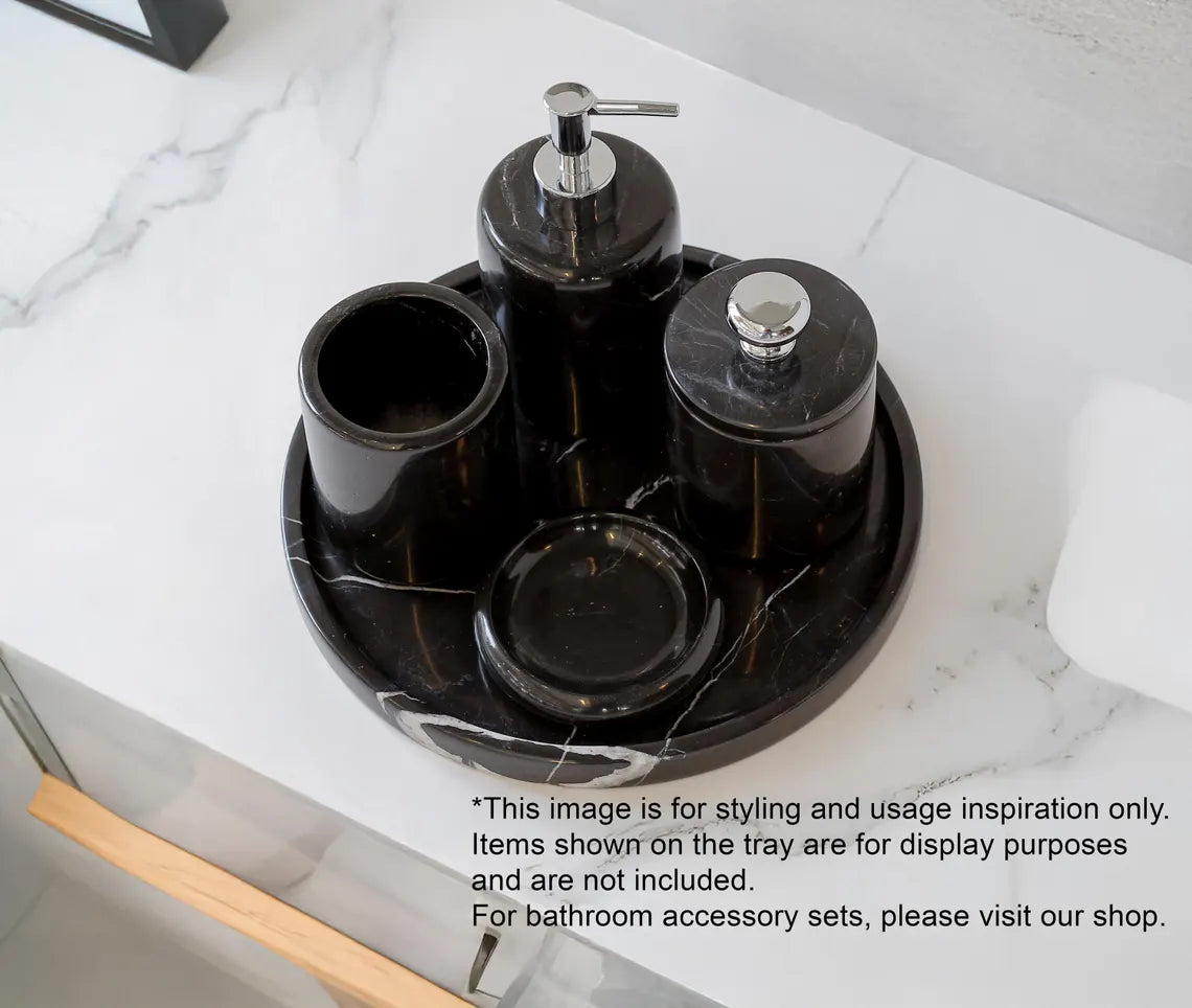 CONCORDIA Black Marble Tray 10.6″ – Decorative Round Tray for Bathroom, Kitchen & Living Room | Ege Home Decor