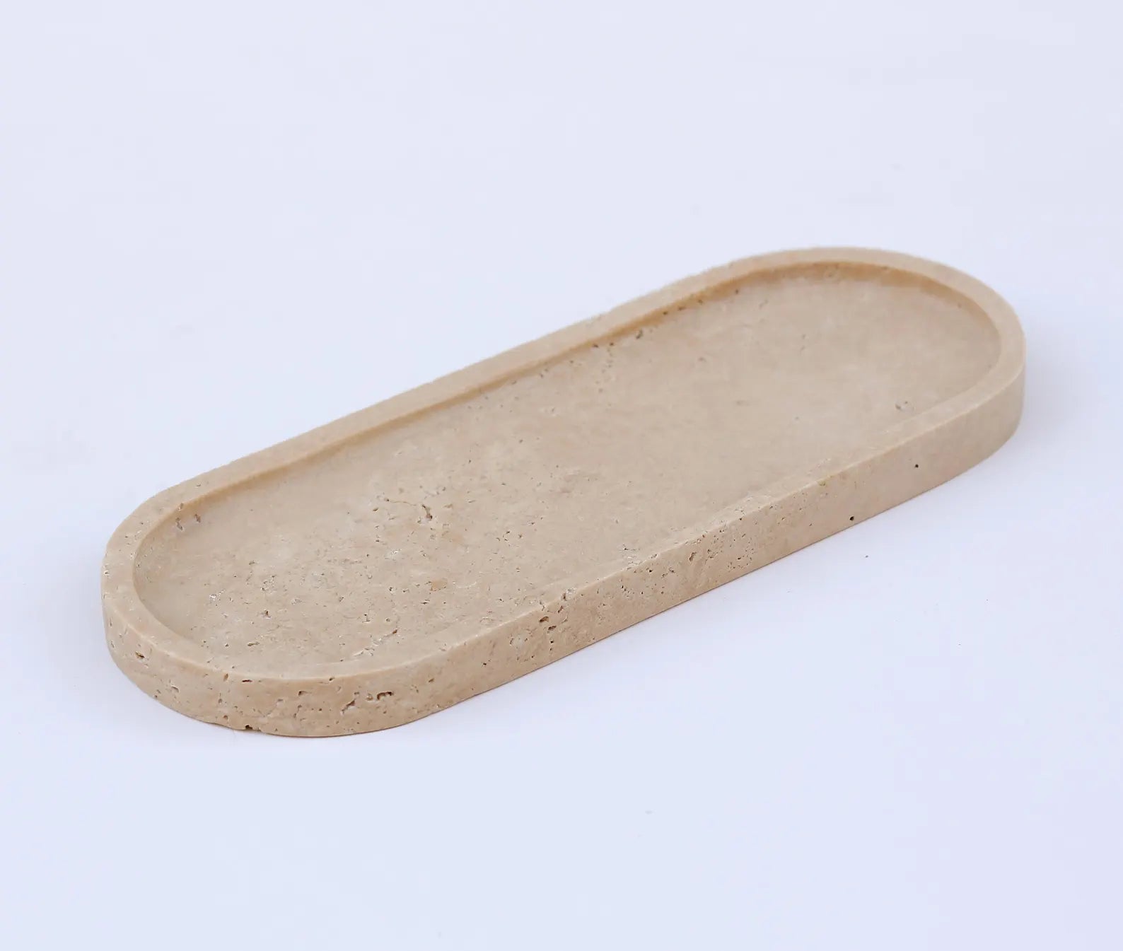 BOSCA Beige Travertine Tray – 11.8″ Natural Stone Kitchen Organizer & Bathroom Tray | Ege Home Decor