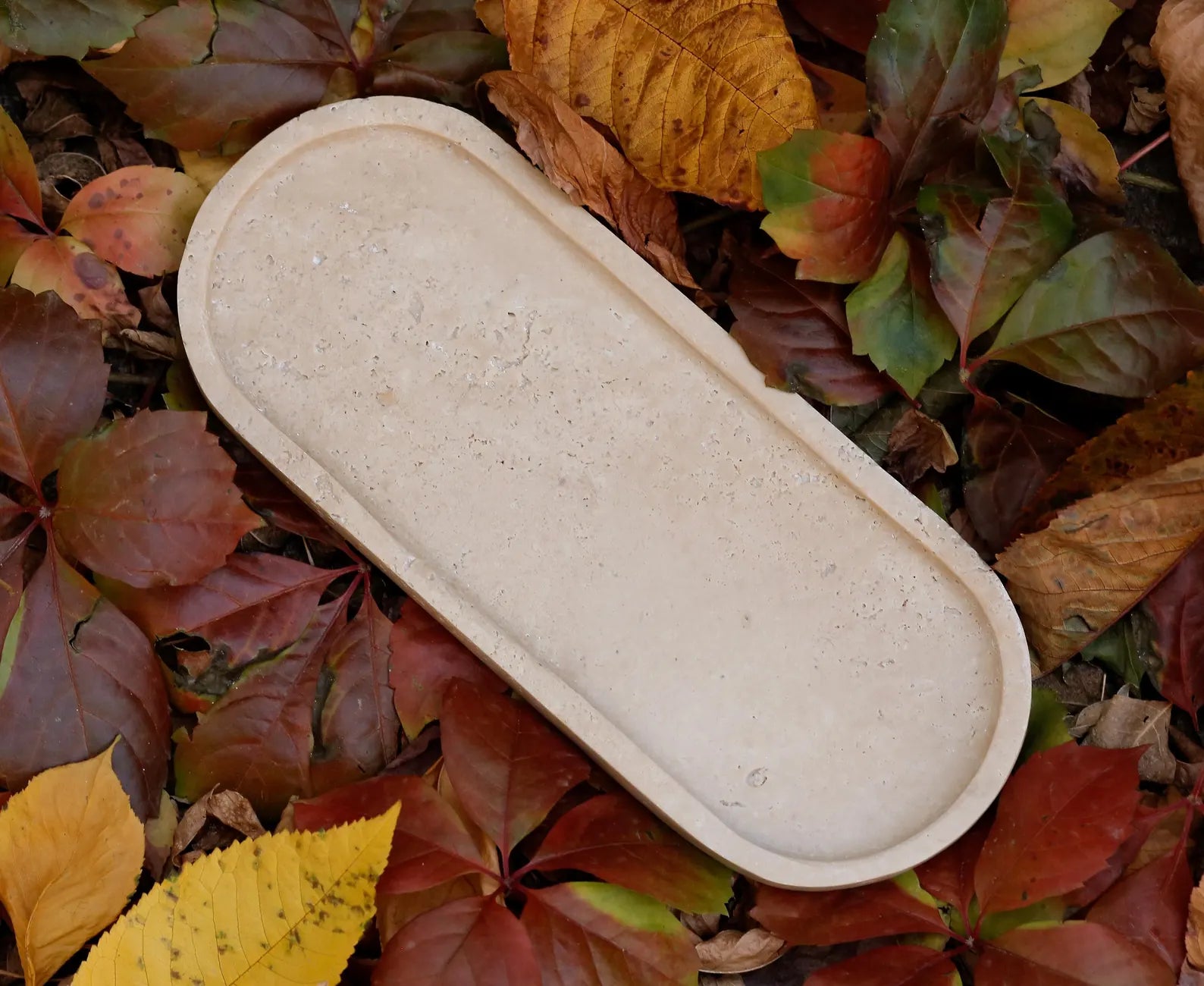 BOSCA Beige Travertine Tray – 11.8″ Natural Stone Kitchen Organizer & Bathroom Tray | Ege Home Decor