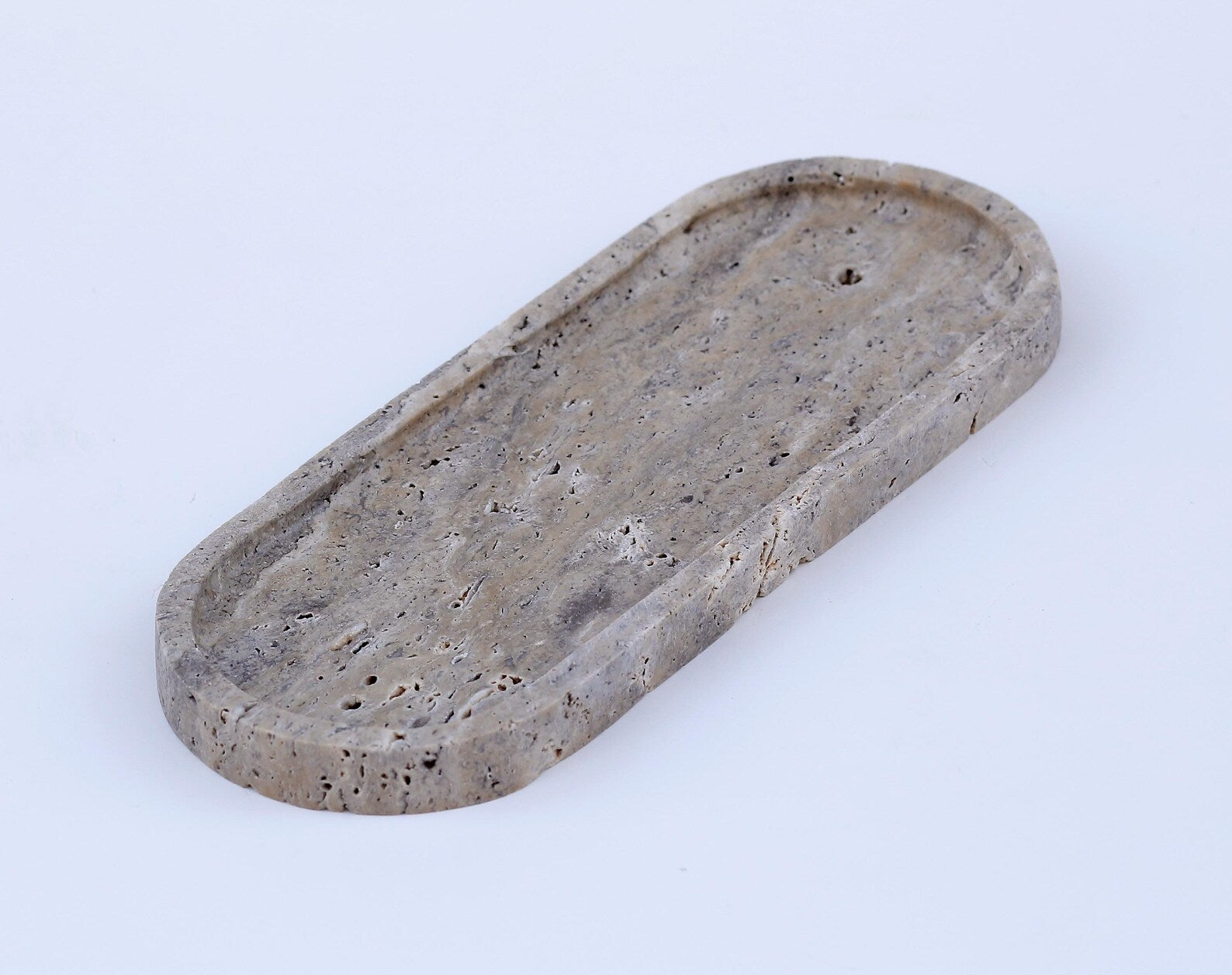 BOSCA Silver Brown Travertine Tray – 11.8″ Natural Stone Kitchen Organizer & Bathroom Tray | Ege Home Decor