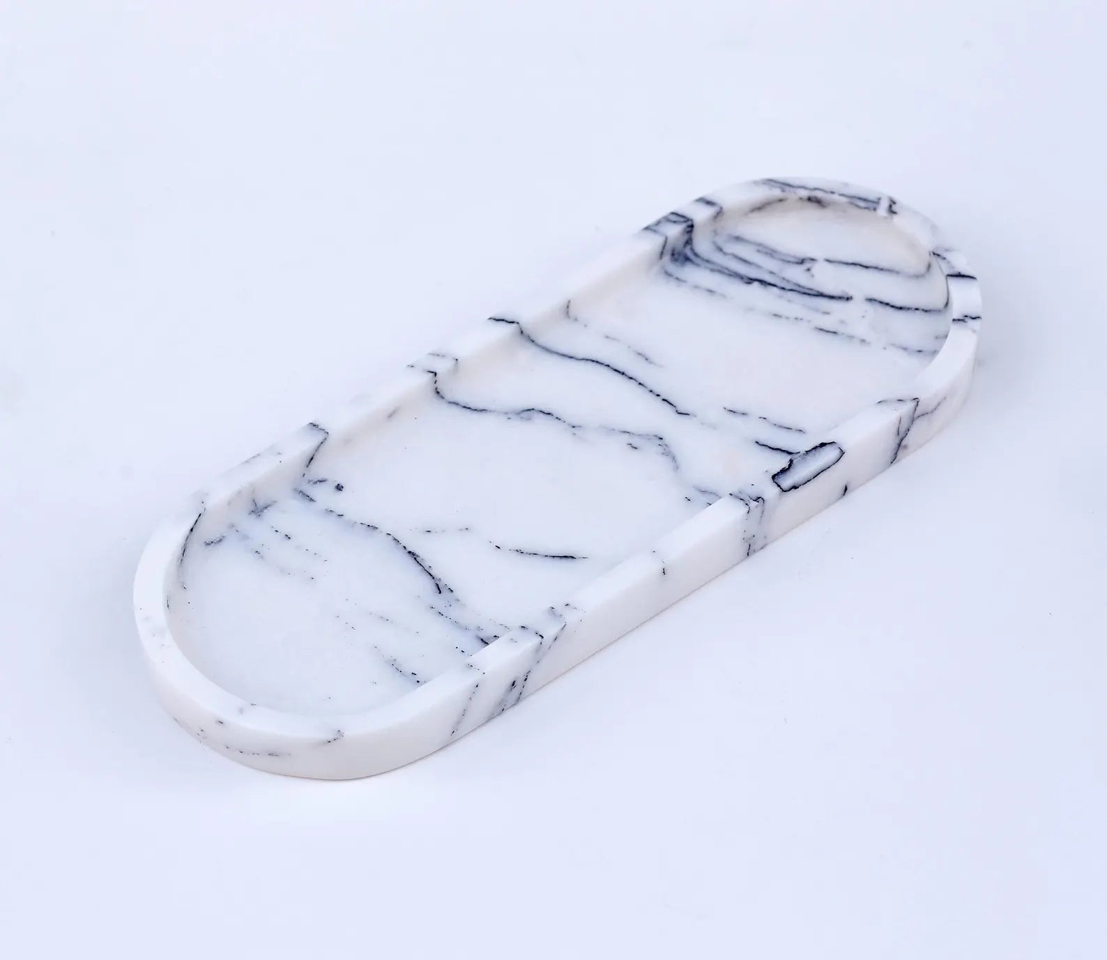 BOSCA Veined White Marble Tray – 11.8″ Natural Stone Cheese Platter & Bathroom Tray