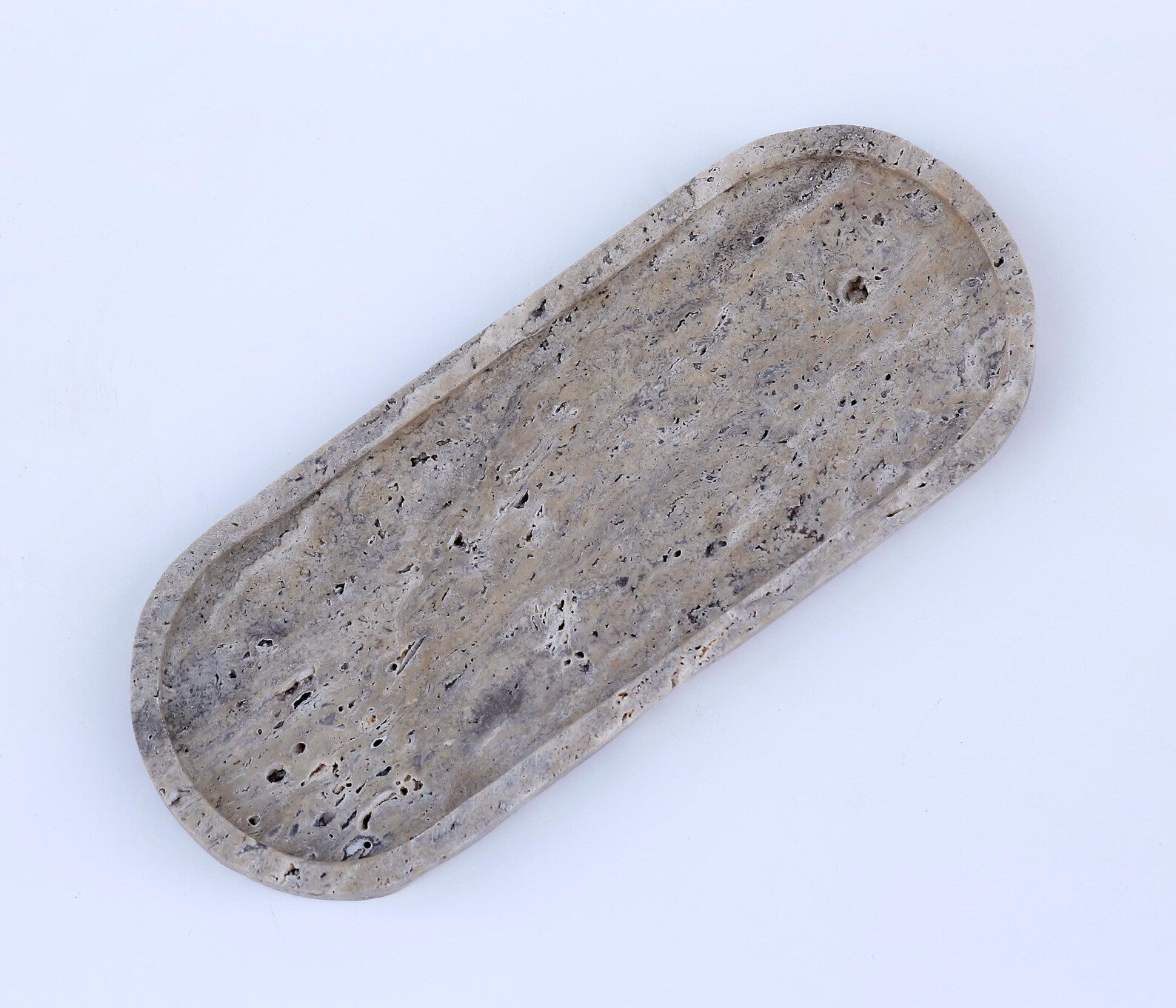 BOSCA Silver Brown Travertine Tray – 11.8″ Natural Stone Kitchen Organizer & Bathroom Tray | Ege Home Decor