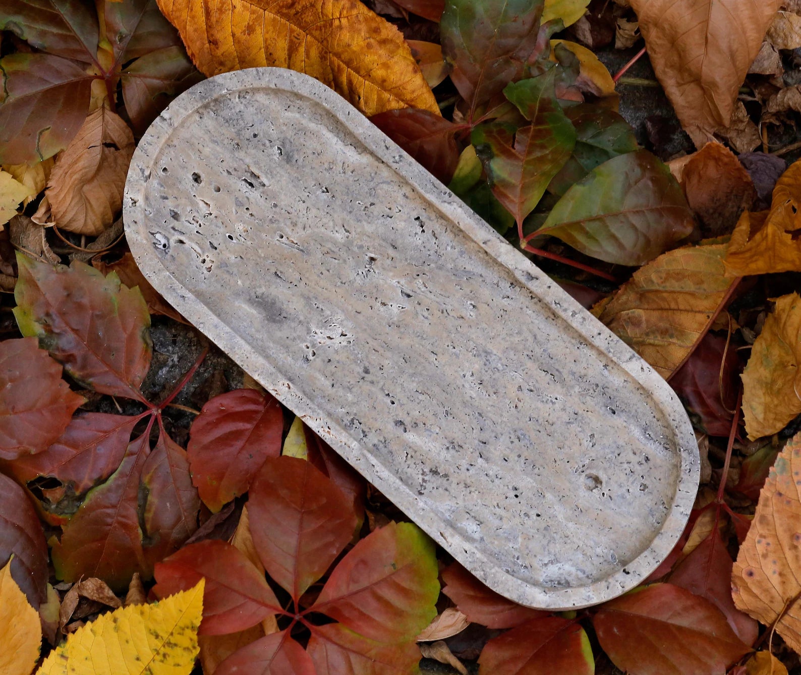 BOSCA Silver Brown Travertine Tray – 11.8″ Natural Stone Kitchen Organizer & Bathroom Tray | Ege Home Decor