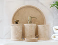CHARIS Beige Travertine Marble Bathroom Accessories Set – Conical Design with Stainless Steel Pump | Ege Home Decor