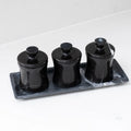 CLEMENZA 4-Piece Handcrafted Black Marble Spice Jar Set with Tray – Stone Canisters with Lid | Ege Home Decor