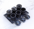CLEMENZA 7-Piece Handmade Black Marble Spice Jar Set with Tray – Elegant Canisters with Lid – Tall Design | Ege Home Decor