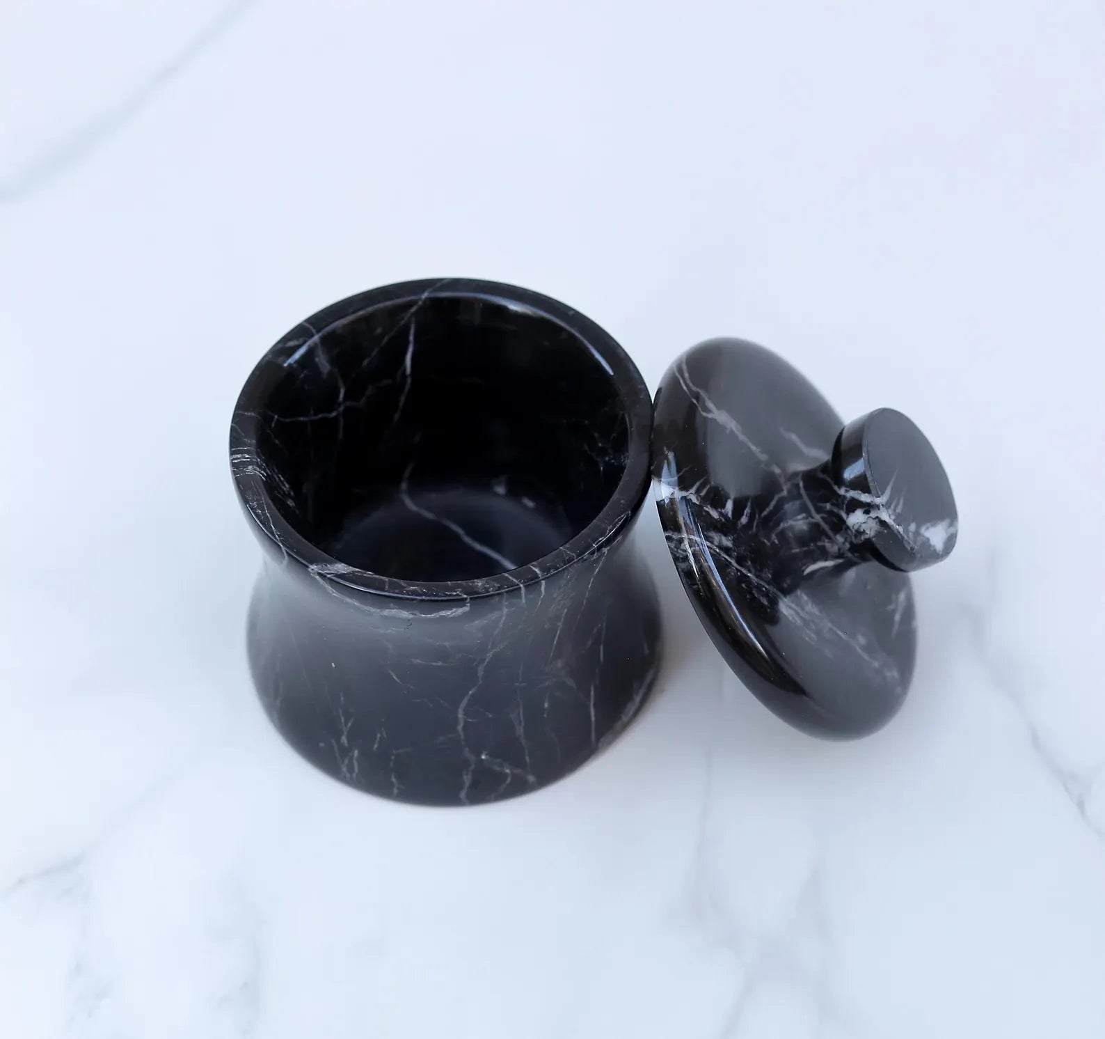 CLEMENZA Black Marble Jar with Lid – Handcrafted Marble Salt Cellar, Stone Canister – Compact Design | Ege Home Decor