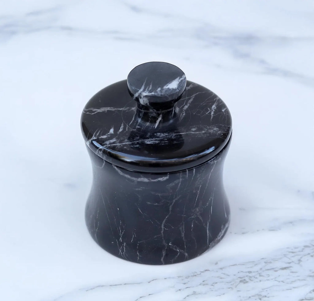 CLEMENZA Black Marble Jar with Lid – Handcrafted Marble Salt Cellar, Stone Canister – Compact Design | Ege Home Decor