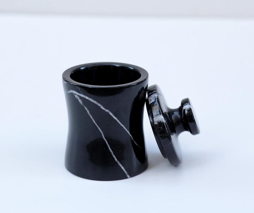 CLEMENZA Black Marble Salt Cellar – Handcrafted Marble Jar with Lid, Stone Canister (Tall Design) | Ege Home Decor