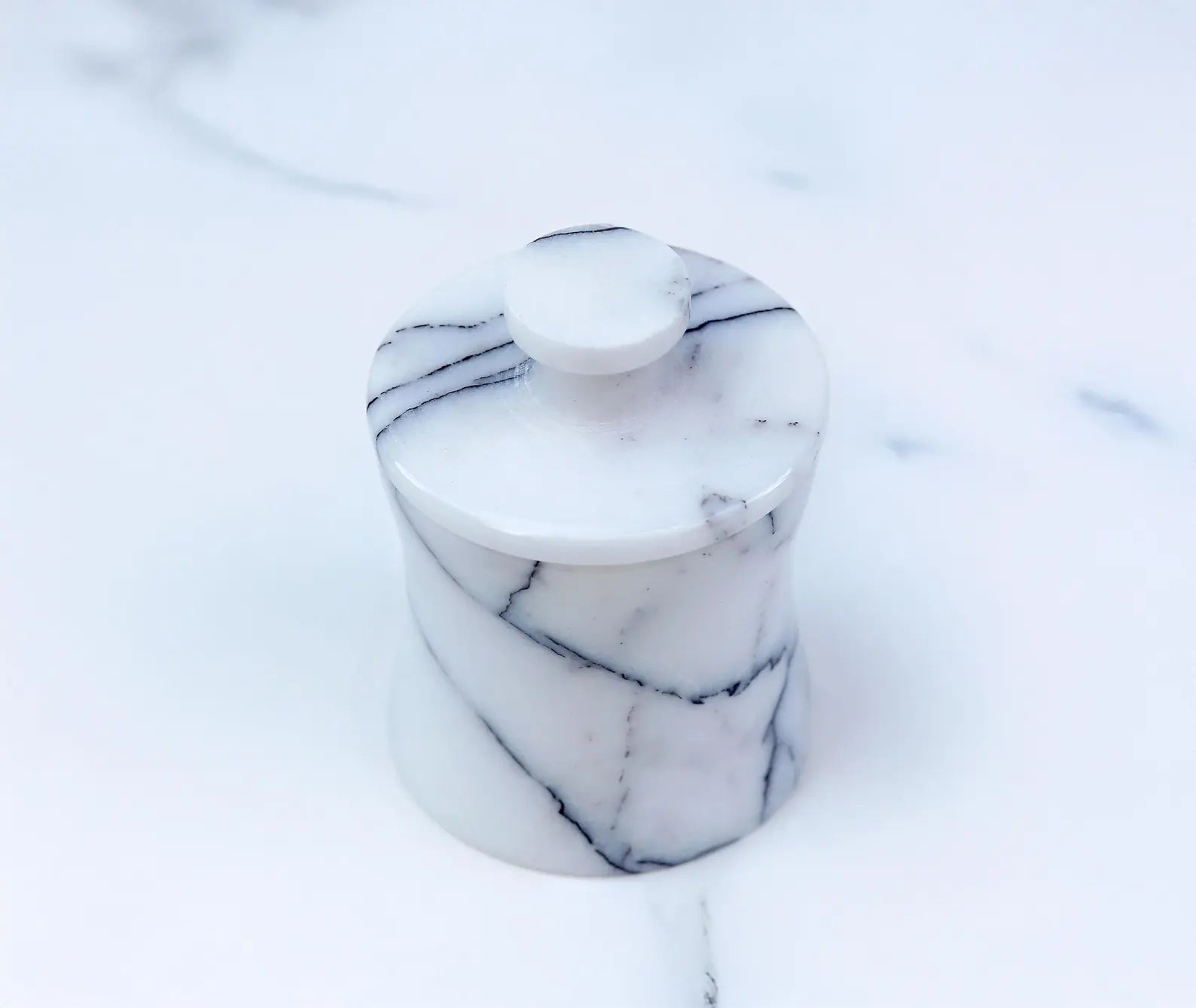 CLEMENZA Veined White Marble Spice Canister – Handcrafted Marble Jar with Lid, Stone Salt Cellar – Tall Design | Ege Home Decor