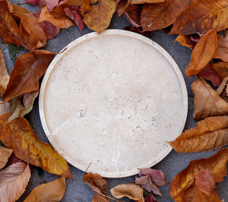 CONCORDIA Decorative Beige Travertine Round Tray 10.6″ – Stone Tray for Bathroom, Kitchen & Living Room | Ege Home Decor