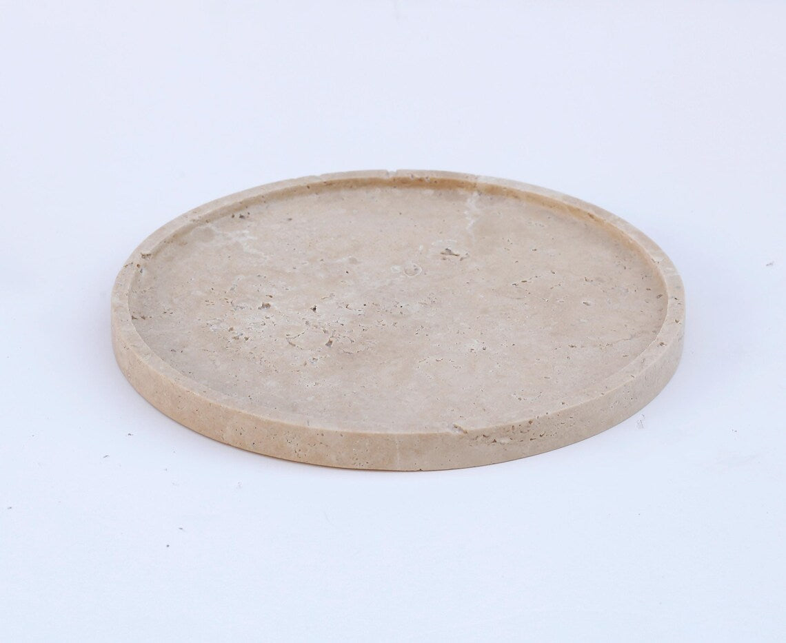 CONCORDIA Decorative Beige Travertine Round Tray 10.6″ – Stone Tray for Bathroom, Kitchen & Living Room | Ege Home Decor