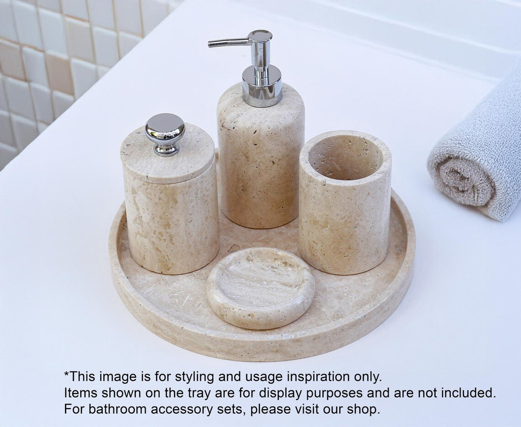 CONCORDIA Decorative Beige Travertine Round Tray 10.6″ – Stone Tray for Bathroom, Kitchen & Living Room | Ege Home Decor