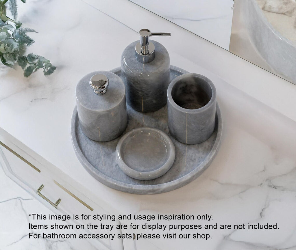 CONCORDIA Grey Marble Tray 10.6″ – Decorative Round Tray for Bathroom, Kitchen & Living Room | Ege Home Decor