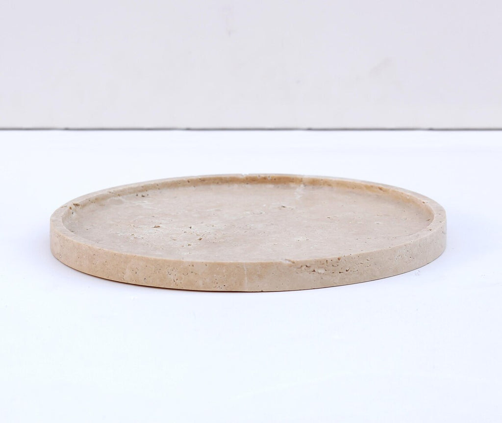 CONCORDIA Decorative Beige Travertine Round Tray 10.6″ – Stone Tray for Bathroom, Kitchen & Living Room | Ege Home Decor