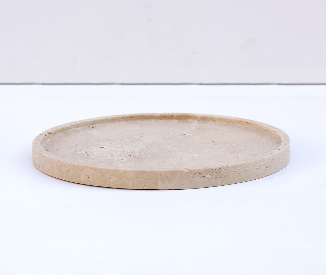 CONCORDIA Decorative Beige Travertine Round Tray 10.6″ – Stone Tray for Bathroom, Kitchen & Living Room | Ege Home Decor