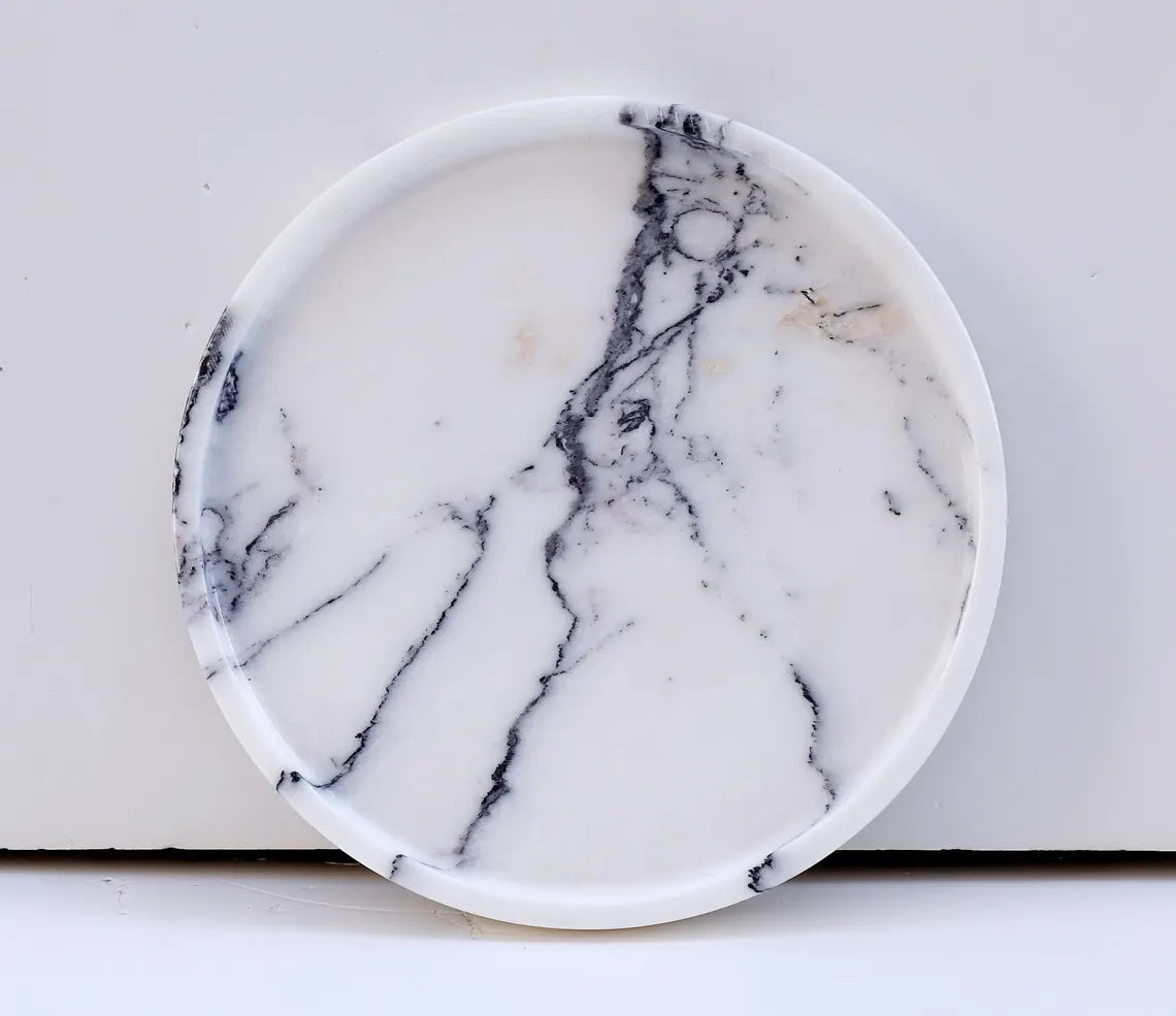 CONCORDIA Veined White Marble Round Tray 10.6″ – Decorative Tray for Bathroom, Kitchen & Living Room | Ege Home Decor