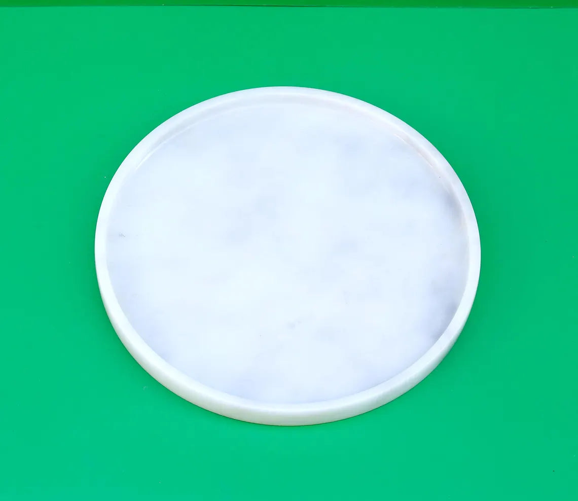 CONCORDIA Decorative White Marble Round Tray 10.6″ – Stone Tray for Bathroom, Kitchen & Living Room | Ege Home Decor