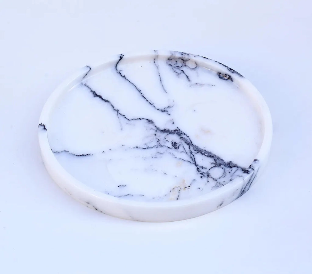 CONCORDIA Veined White Marble Round Tray 10.6″ – Decorative Tray for Bathroom, Kitchen & Living Room | Ege Home Decor