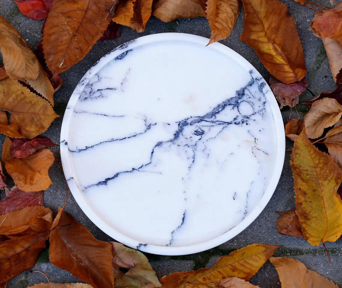 CONCORDIA Veined White Marble Round Tray 10.6″ – Decorative Tray for Bathroom, Kitchen & Living Room | Ege Home Decor