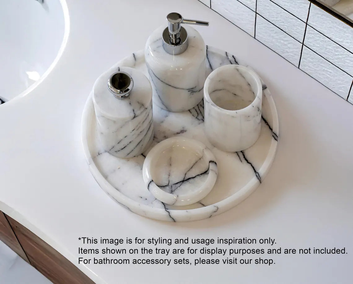 CONCORDIA Veined White Marble Round Tray 10.6″ – Decorative Tray for Bathroom, Kitchen & Living Room | Ege Home Decor