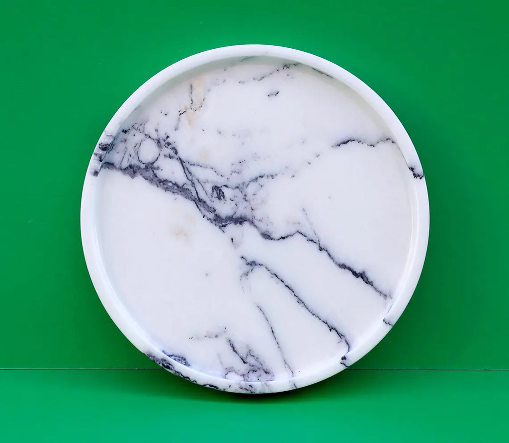 CONCORDIA Veined White Marble Round Tray 10.6″ – Decorative Tray for Bathroom, Kitchen & Living Room | Ege Home Decor