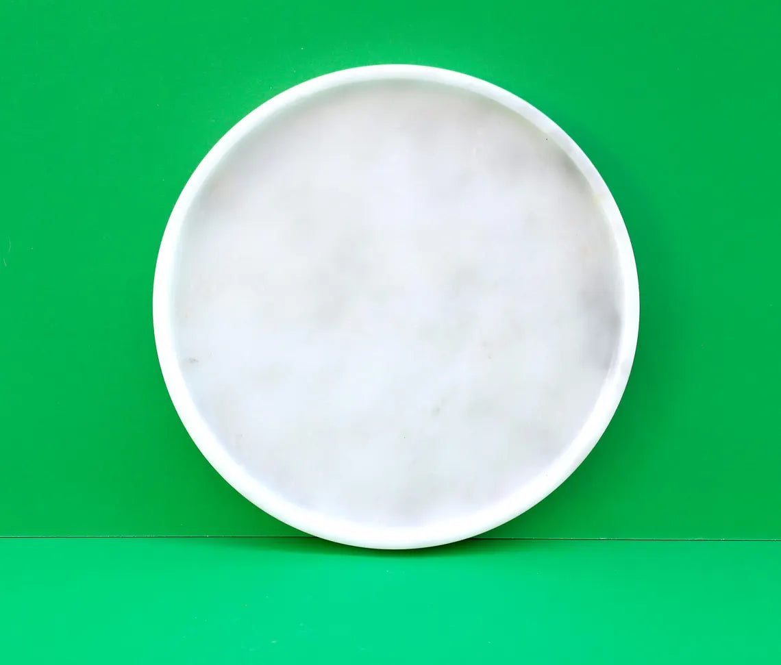CONCORDIA Decorative White Marble Round Tray 10.6″ – Stone Tray for Bathroom, Kitchen & Living Room | Ege Home Decor