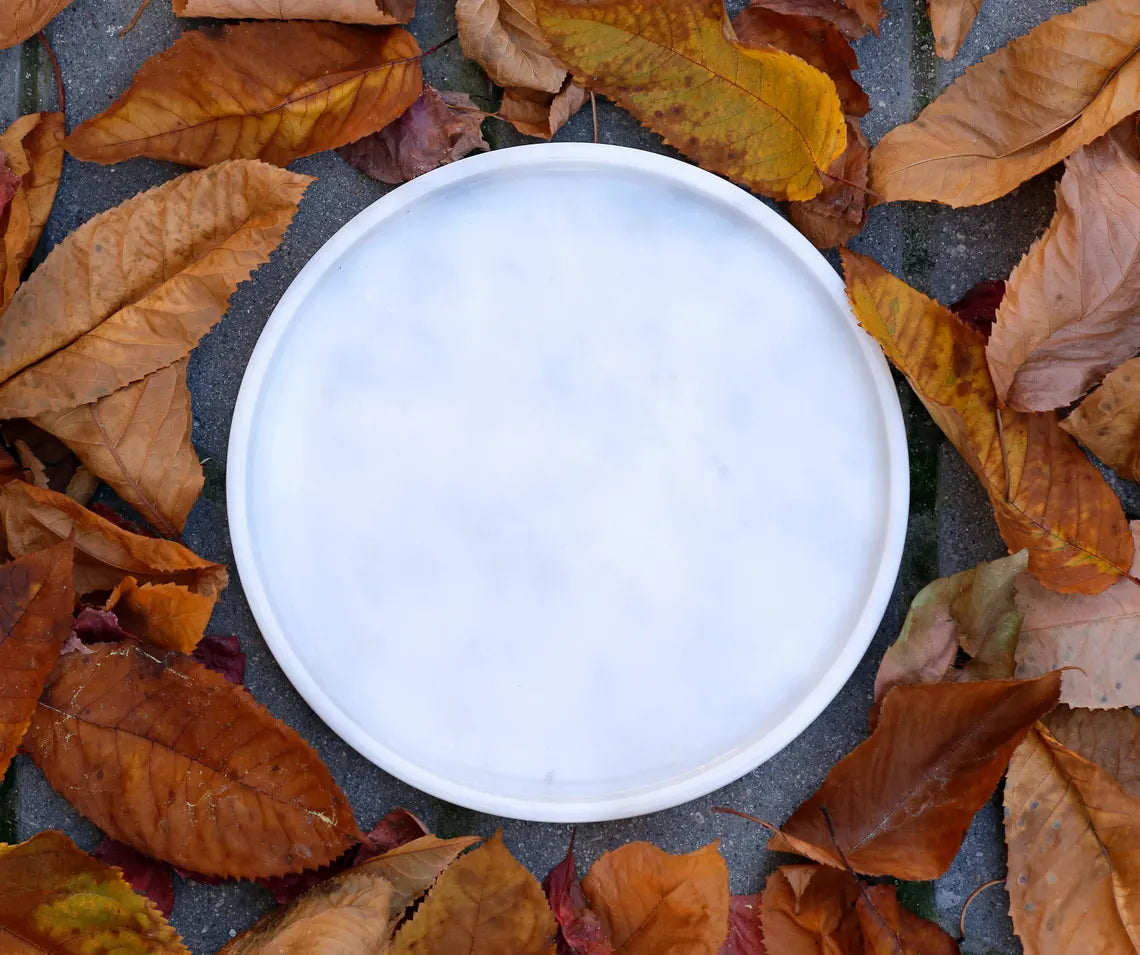 CONCORDIA Decorative White Marble Round Tray 10.6″ – Stone Tray for Bathroom, Kitchen & Living Room | Ege Home Decor