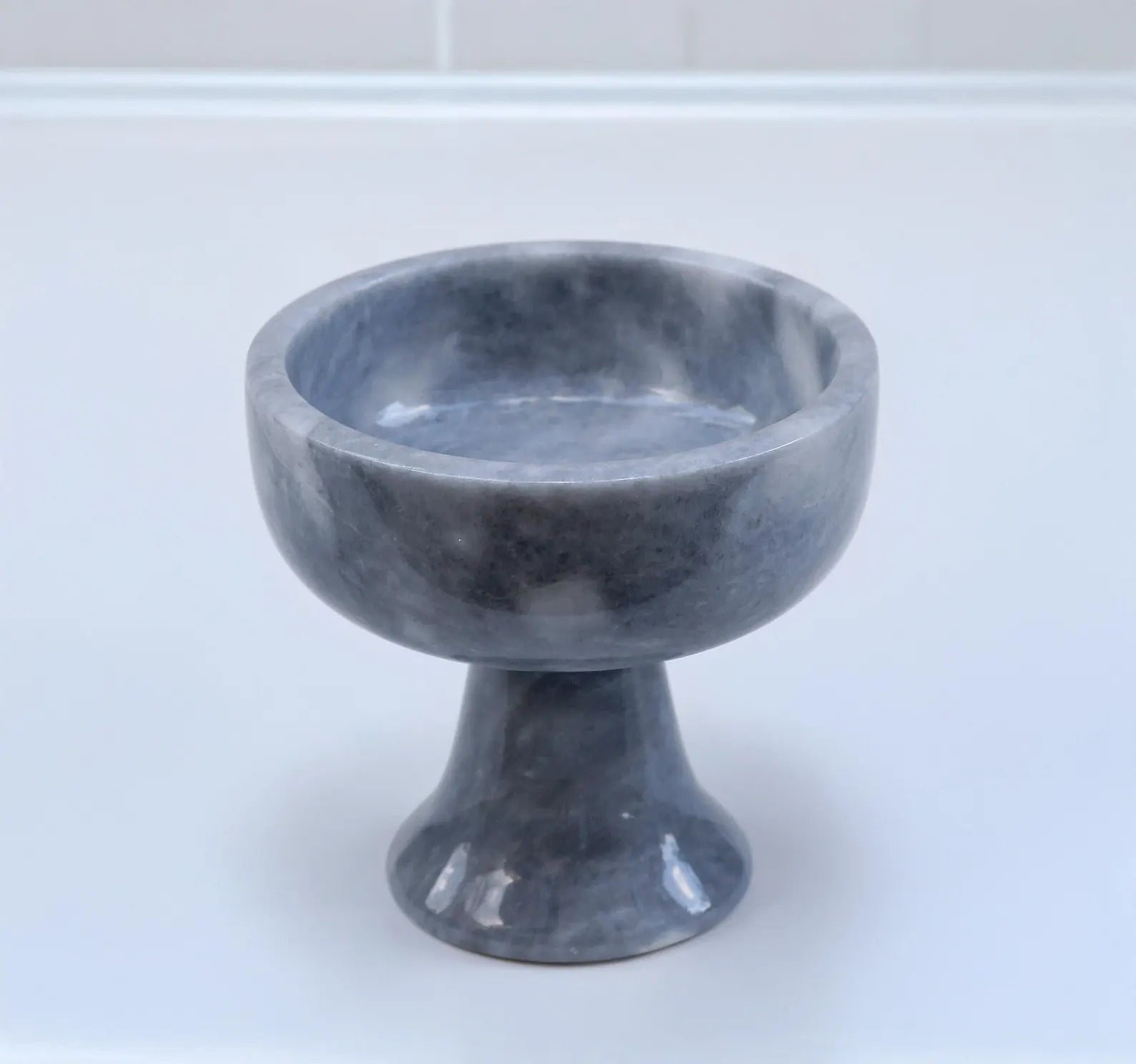 COSMIA Handmade Gray Marble Pedestal Bowl – Luxury Compote Dish | Ege Home Decor