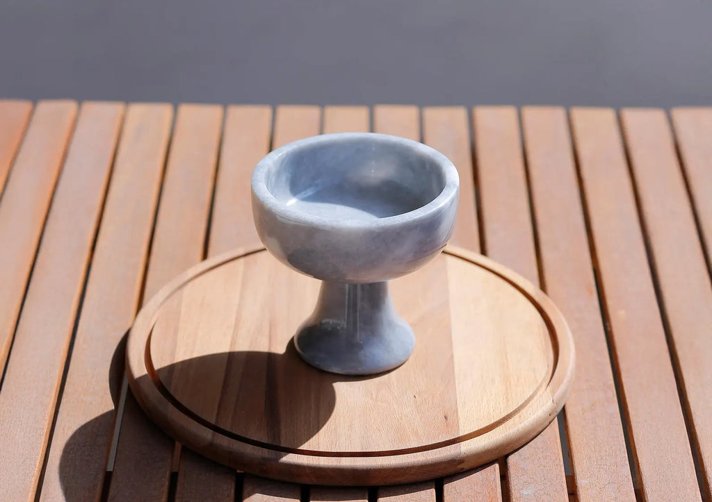 COSMIA Handmade Gray Marble Pedestal Bowl – Luxury Compote Dish | Ege Home Decor