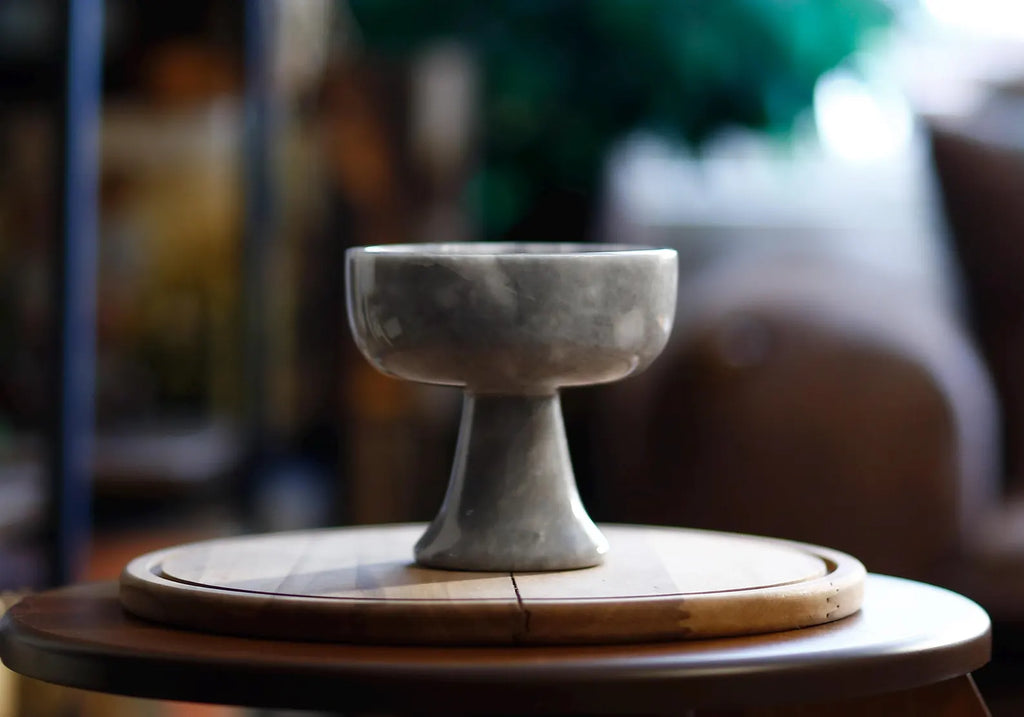 COSMIA Handmade Gray Marble Pedestal Bowl – Luxury Compote Dish | Ege Home Decor