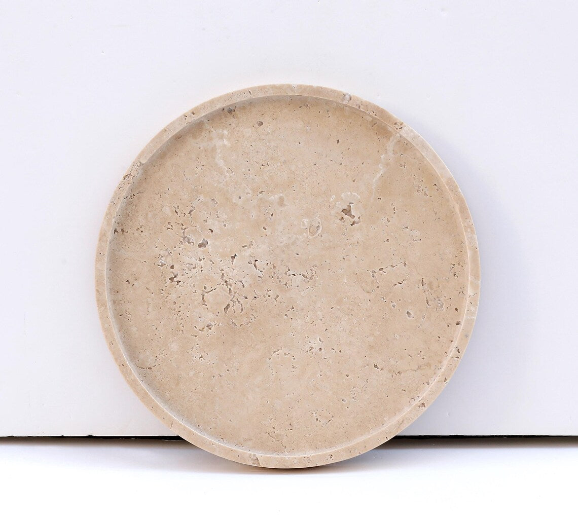 CONCORDIA Decorative Beige Travertine Round Tray 10.6″ – Stone Tray for Bathroom, Kitchen & Living Room | Ege Home Decor