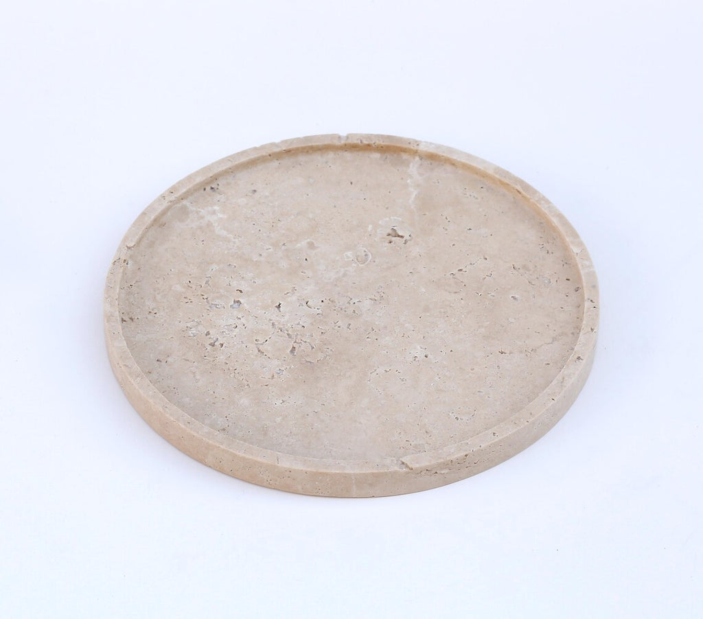 CONCORDIA Decorative Beige Travertine Round Tray 10.6″ – Stone Tray for Bathroom, Kitchen & Living Room | Ege Home Decor